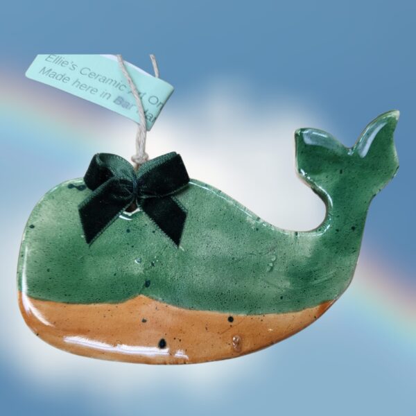 Rustic Green Whale Ceramic Ornament