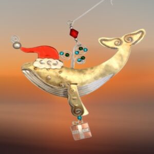 Santa Humpback Whale with Present Handcrafted Metal Ornament