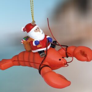 Santa Riding Lobster Resin Ornament