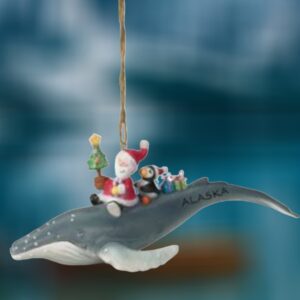 Santa and Puffin Riding Whale Ornament