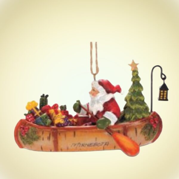 Santa in Birch Canoe Ornament