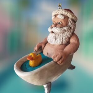 Santa in Tubby with Duck Santa Resin Ornament