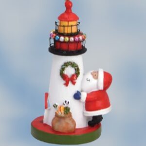 Santa with Bag and Large White Lighthouse Ornament