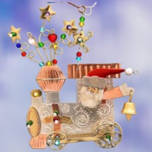 Santa with Choo Choo Train Handcrafted Metal Ornament