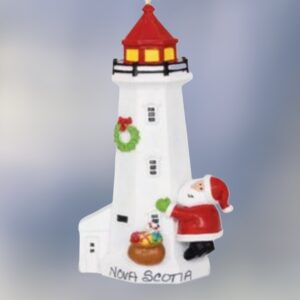 Santa with Lighthouse Red Roof and Wreath Ornament