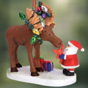 Santa with Moose and Lobster Ornament