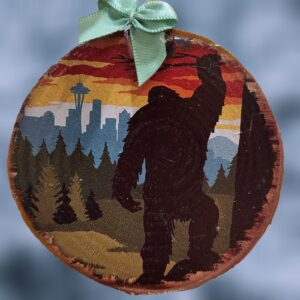 Sasquatch Bigfoot Overlooking City Woodsie Ornament