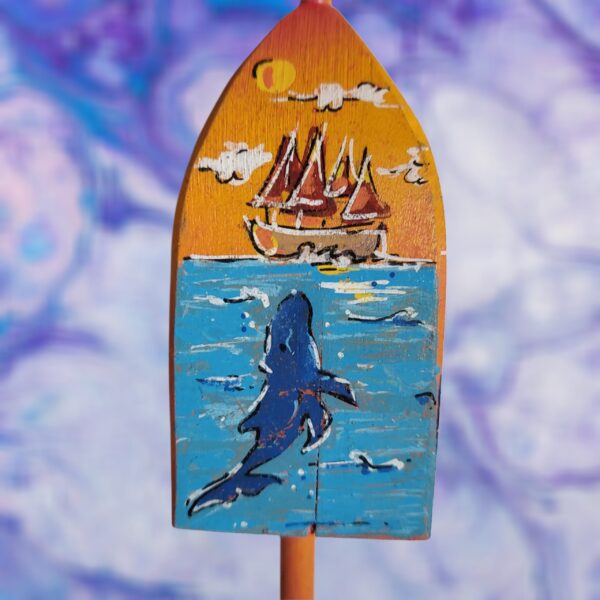Schooner and Whale Scene on Orange Background 4 Sided Woos Lobster Buoy Ornament