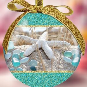 Sea Star Starfish with SeaGlass on Sand Poly Ball Ornament