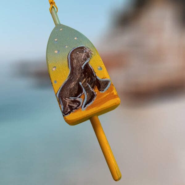 Seal of Blue and Yellow and 4 Sided Wood Lobster Buoy Ornament