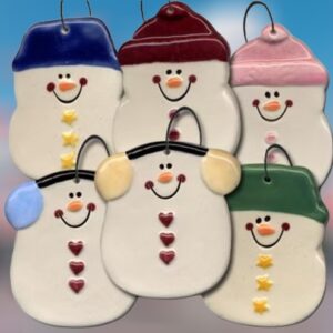 Smiling Snowman Gnome Ceramic Ornament
