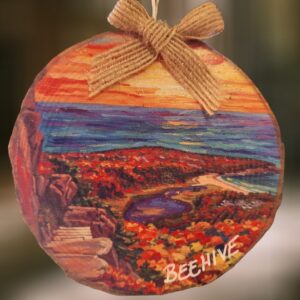 Sunset Beehive Trail Woodsie Ornament with Bow