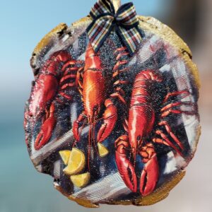 Twin Lobsters on Lobster Trap Woodsie Ornament