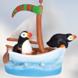 Two Puffins in Boat Resin Ornament