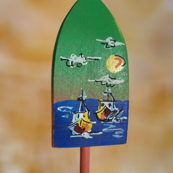 Two Red Lobster Boats with Sunrise Ocean Green Dawn Scene 4 Sided Lobster Wood Buoy Ornament