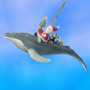 santa and Puffin on Whale Ornament