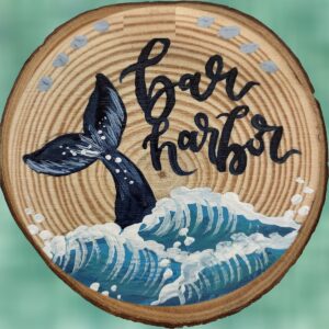Whale Tail Bar Harbor with Waves Woodsie Ornament