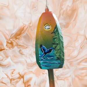 Whale Tail on Yellow Green Background 4 Sided Wood Lobster Buoy Ornament
