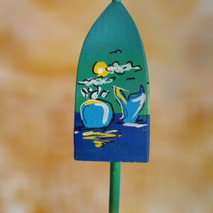 Whale on Blueish Background 4 Sided Wood Lobster Buoy Ornament