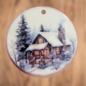 Winter Log Cabin Snowy Winter Ceramic Ornament