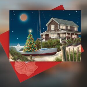 Winter Solstice Christmas Cabin on Dunes Christmas Cards